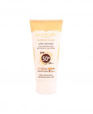 کرم ضد آفتاب فاقد جاذبه ای شیمیایی بژ طبیعی spf 50 سان سیف 50 گرمی