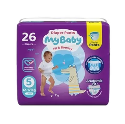 پوشک کودک شورتی سایز 5 بزرگ مناسب 12 تا 17 کیلوگرم مای بیبی 26 عددی
